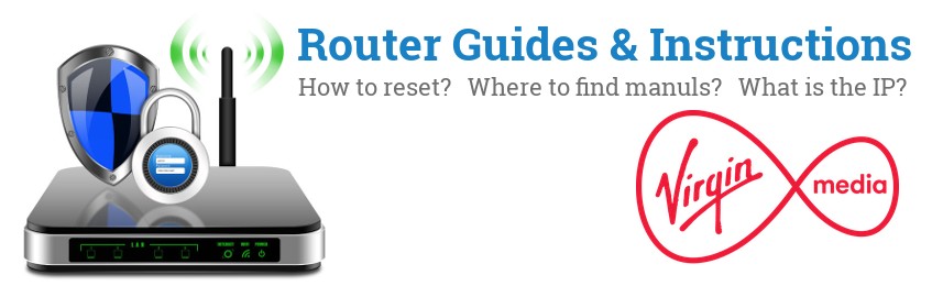 Image of a Virgin Media router with 'Router Reset Instructions'-text and the Virgin Media logo